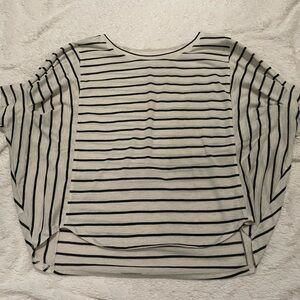 LOFT Cream and Black Striped Long Sleeve Tee